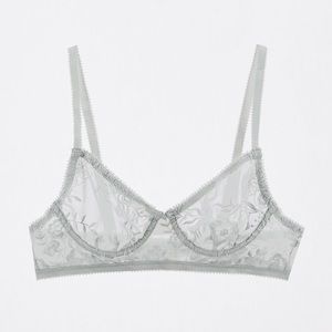 NWT Zara Lingerie Gray Sheer Embroidered Bra